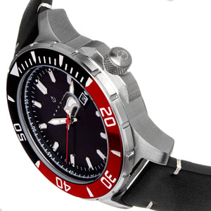 Nautis Dive Pro 200 Leather-Band Watch w/Date - Black & Red - GL1909-C