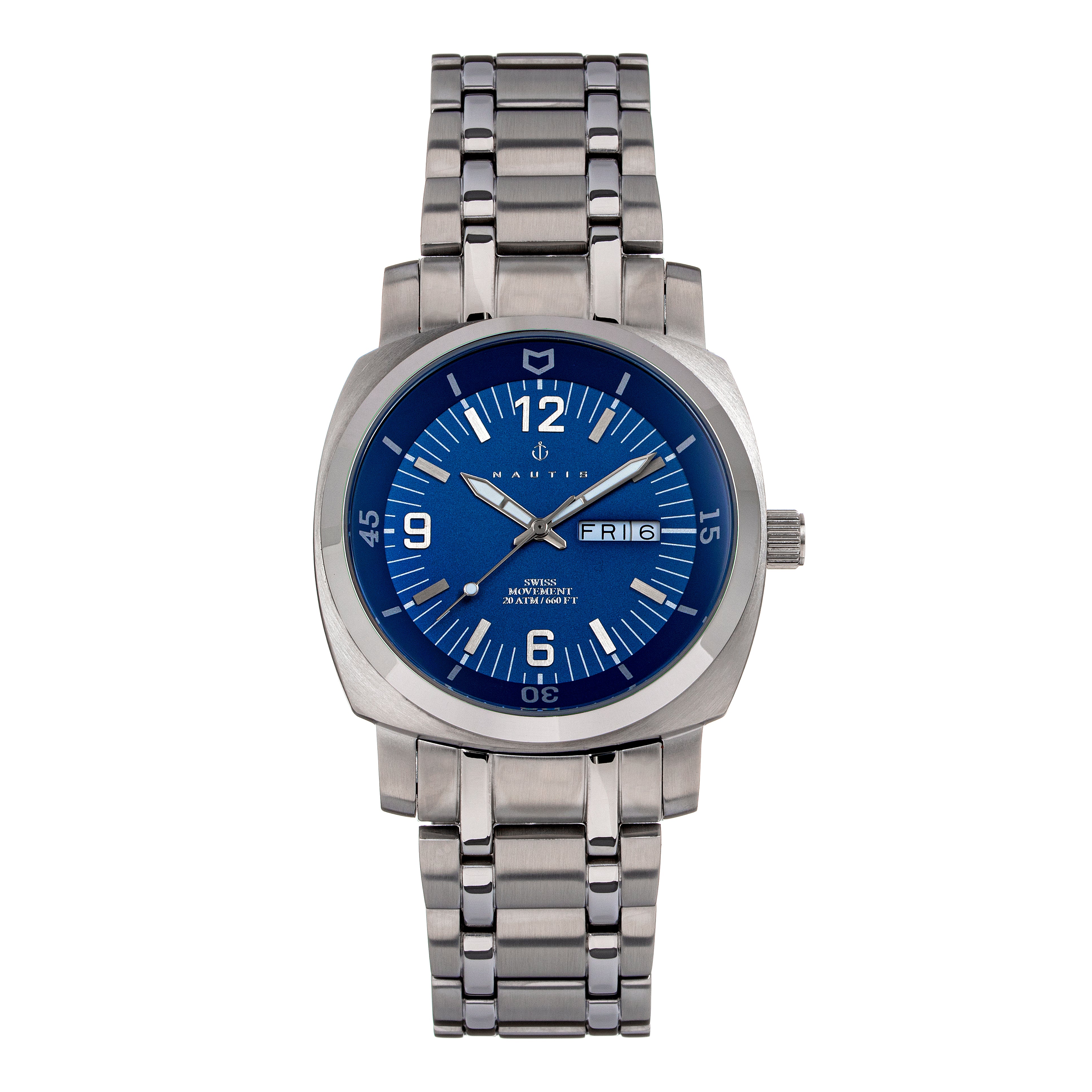 Nautis Men's Bracelet Diver Watch w/Day/Date  - Blue  - GL2087-C