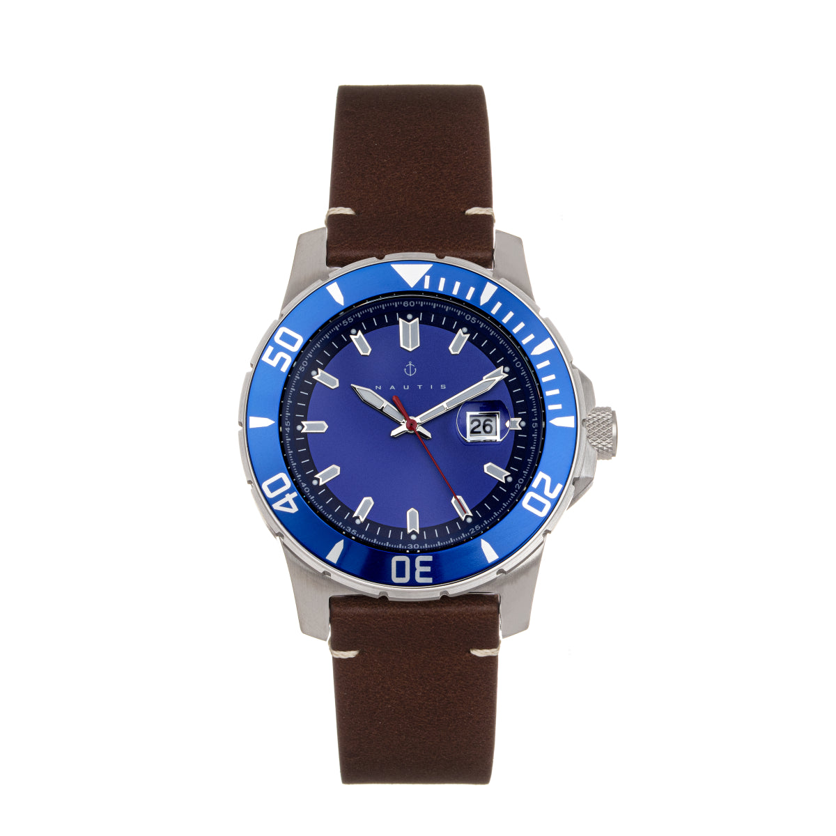 Nautis Dive Pro 200 Leather-Band Watch w/Date - Blue - GL1909-E